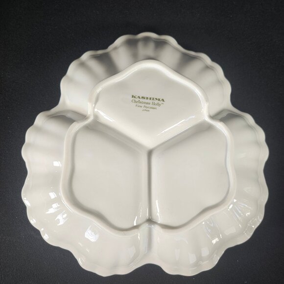 Kashima Japan 3 Section Porcelain With Holly and Berry Fancy Christmas Dish - Picture 5 of 9